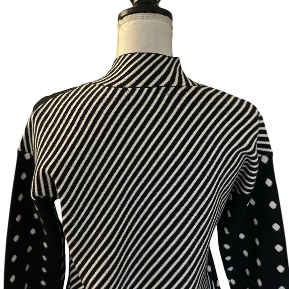 Anthropolgie Ivanna Mock Neck Polka Dots & Stripe Sweater Women’s XS Black White - Picture 5 of 7